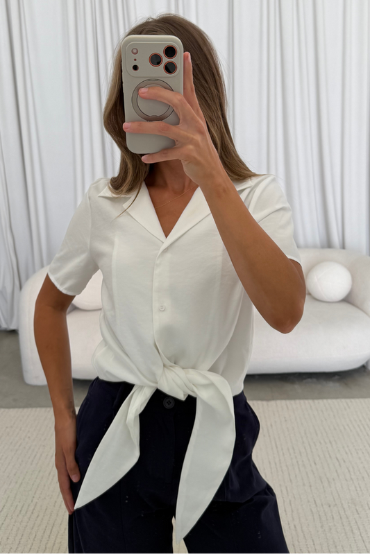 Birdie Front Tie Blouse in White