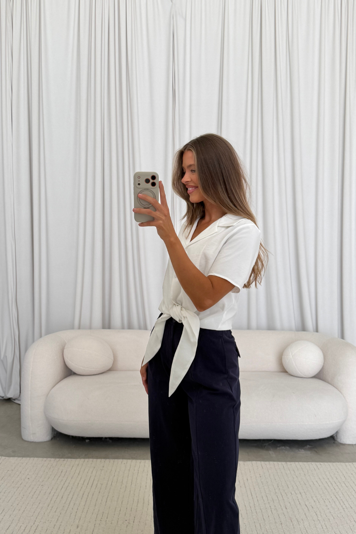 Birdie Front Tie Blouse in White