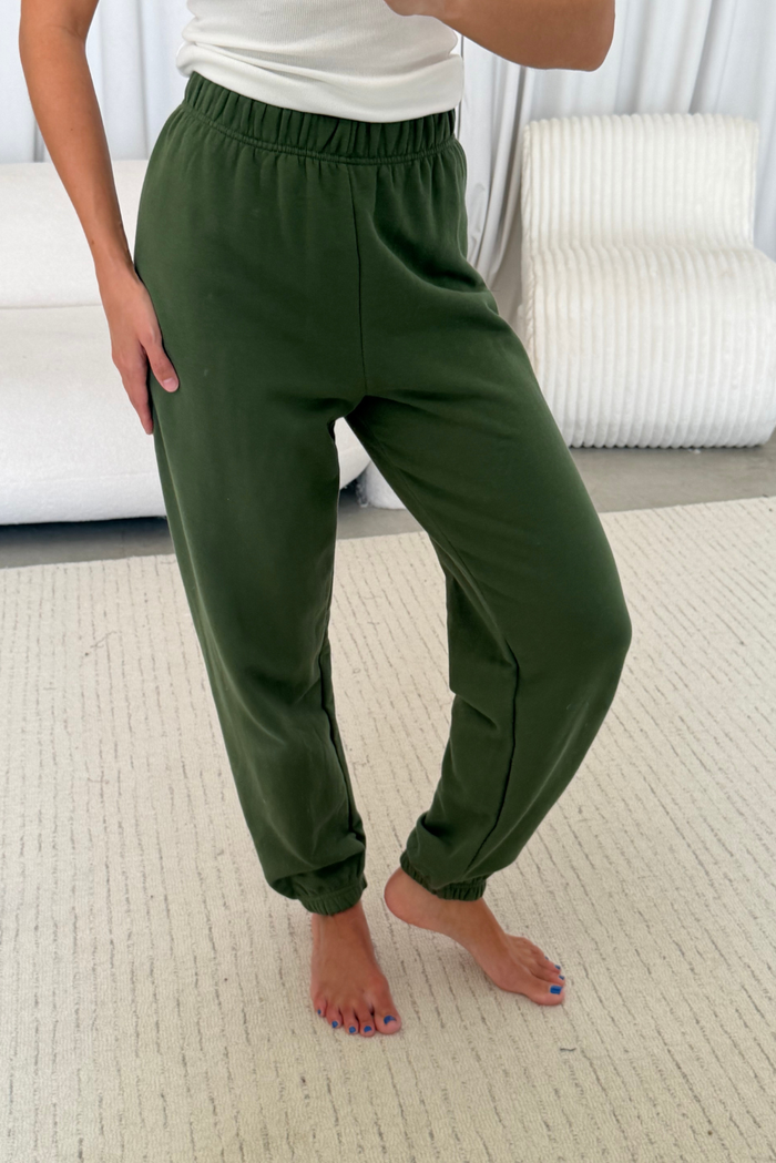 Blake 100% Cotton Terry Jogger Pants in Olive Green