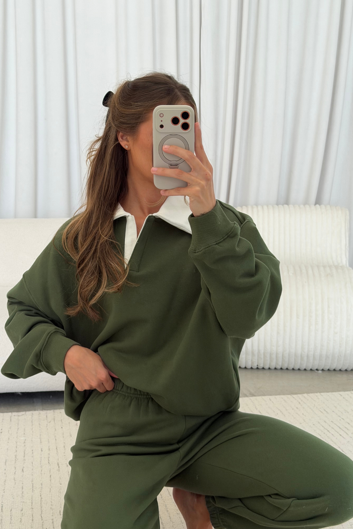 Blake 100% Cotton Terry Jogger Pants in Olive Green