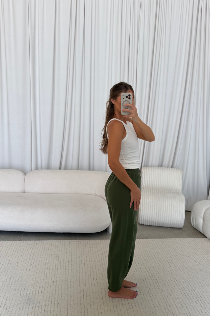 Blake 100% Cotton Terry Jogger Pants in Olive Green