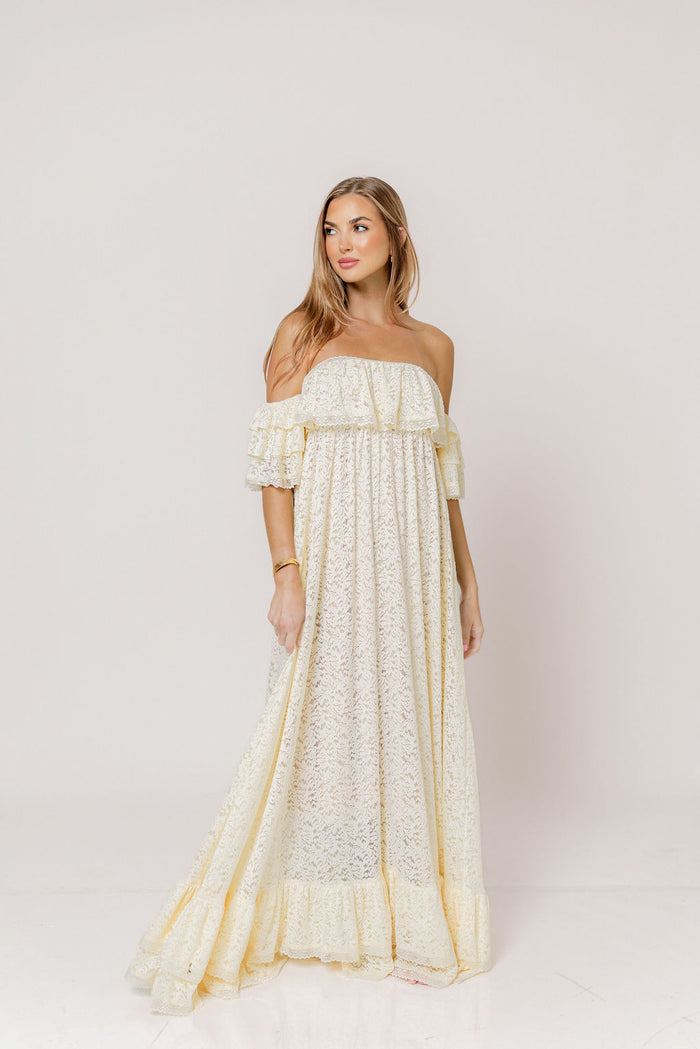 Blakely Maxi Dress in Cream- Bump Friendly