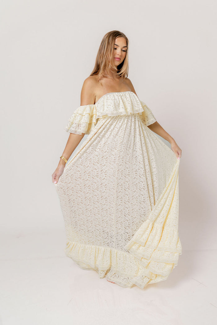Blakely Maxi Dress in Cream- Bump Friendly