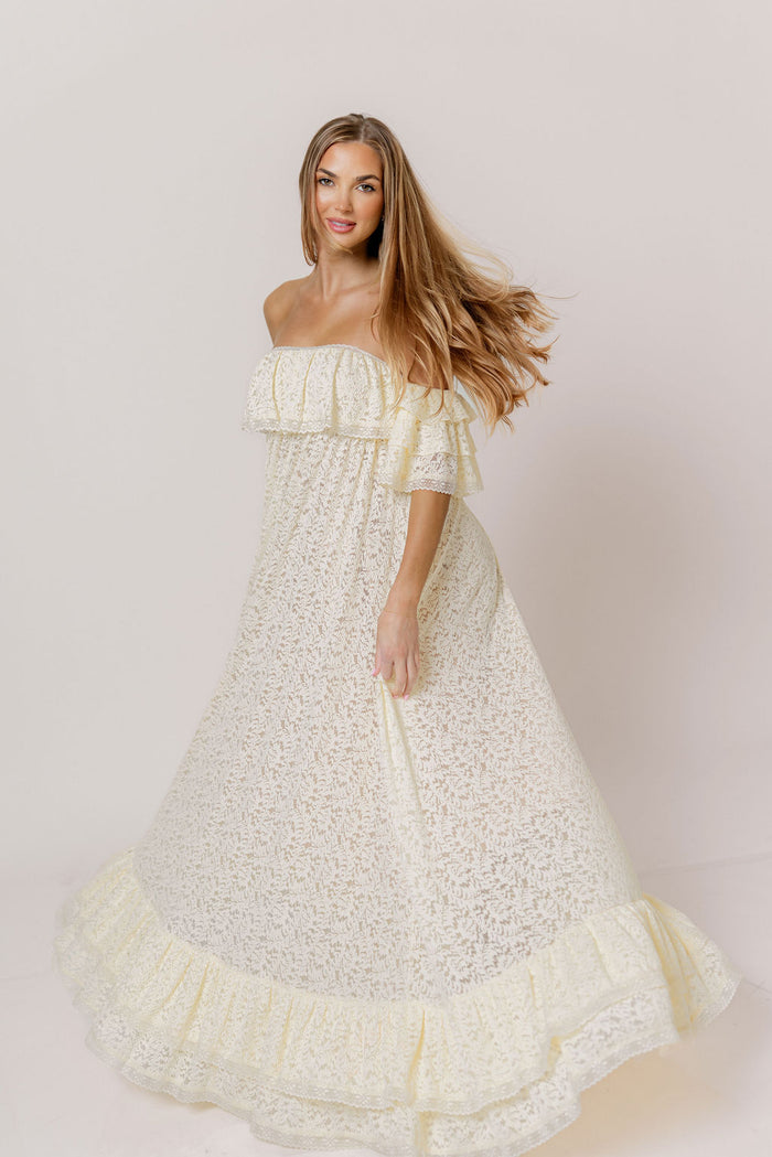 Blakely Maxi Dress in Cream- Bump Friendly