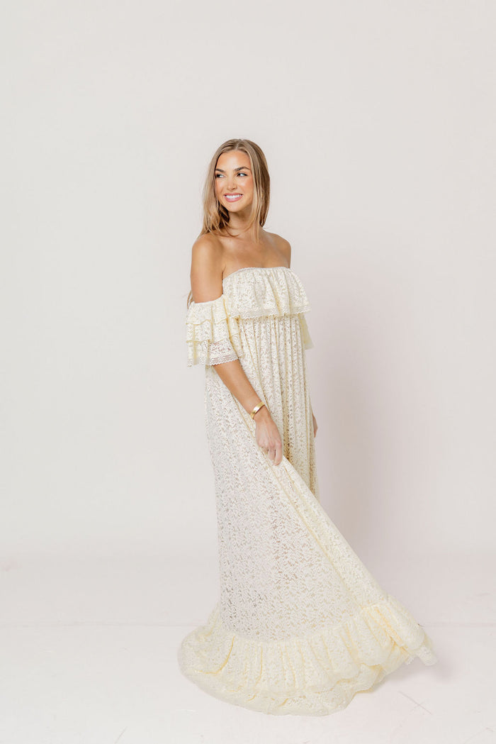 Blakely Maxi Dress in Cream- Bump Friendly