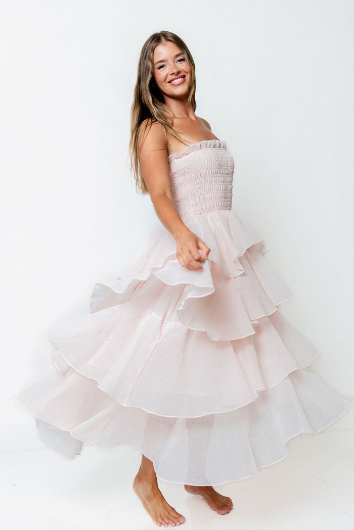 Blossom Layered Maxi Dress in Baby Pink