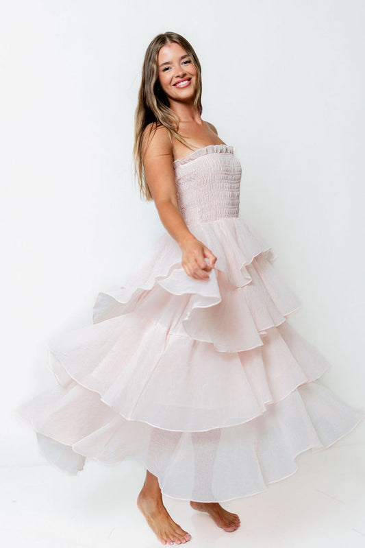 Blossom Layered Maxi Dress in Baby Pink