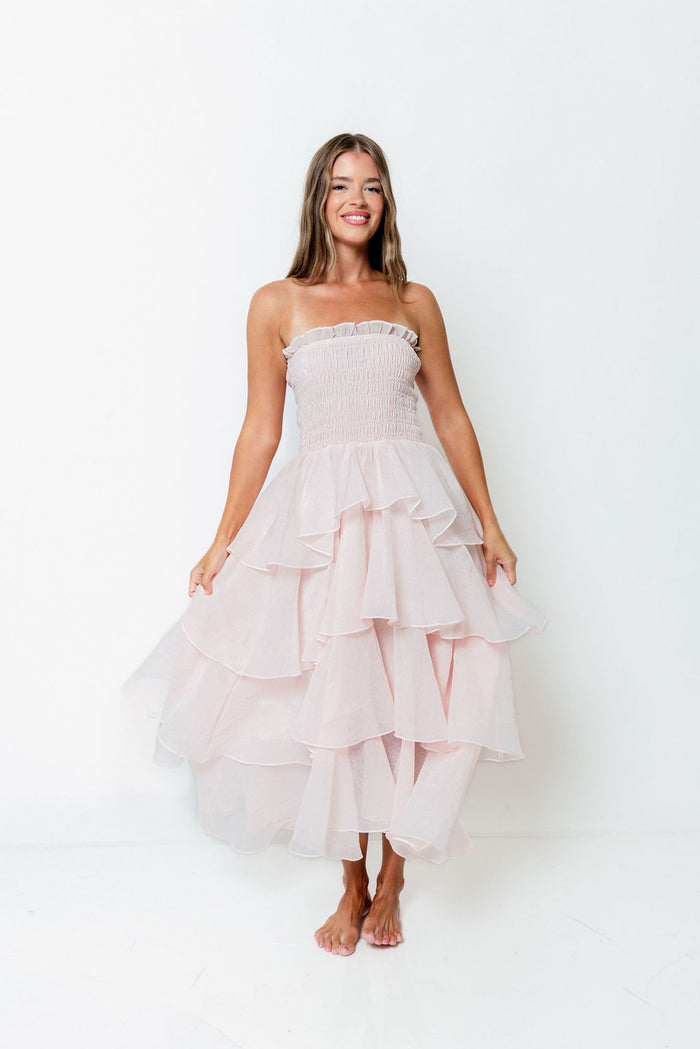 Blossom Layered Maxi Dress in Baby Pink