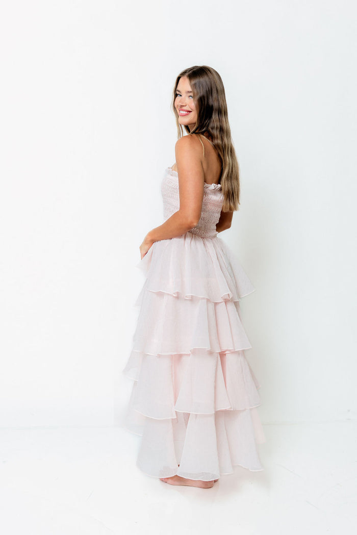 Blossom Layered Maxi Dress in Baby Pink