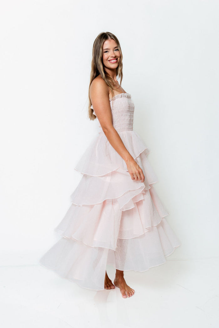 Blossom Layered Maxi Dress in Baby Pink