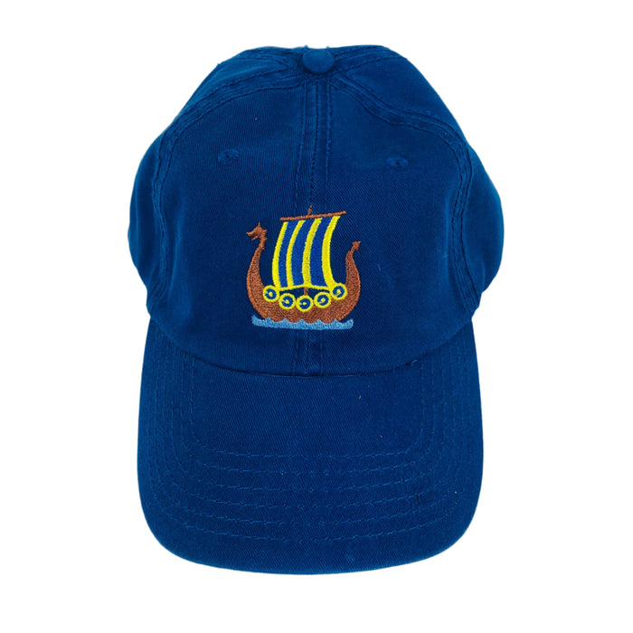 Blue/Yellow Viking ship on royal blue baseball cap