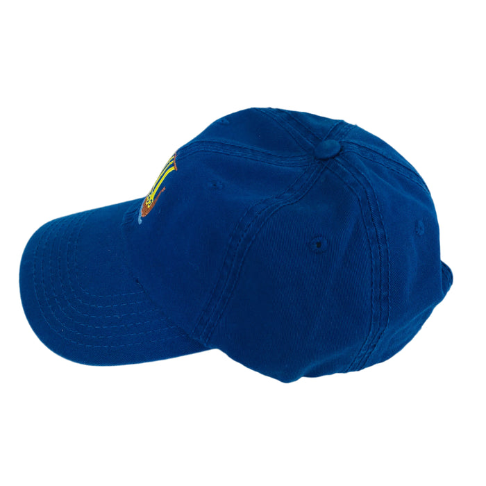 Blue/Yellow Viking ship on royal blue baseball cap