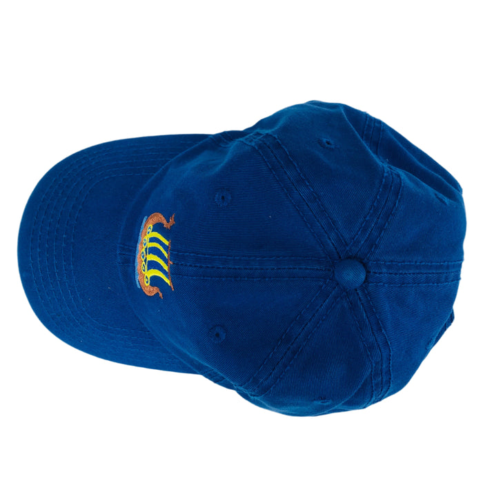 Blue/Yellow Viking ship on royal blue baseball cap
