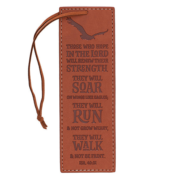 Bookmark-On Wings Like Eagles-LuxLeather-Tan