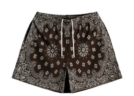 Bravest Screenprinted Paisley Two-Tone Brown Shorts