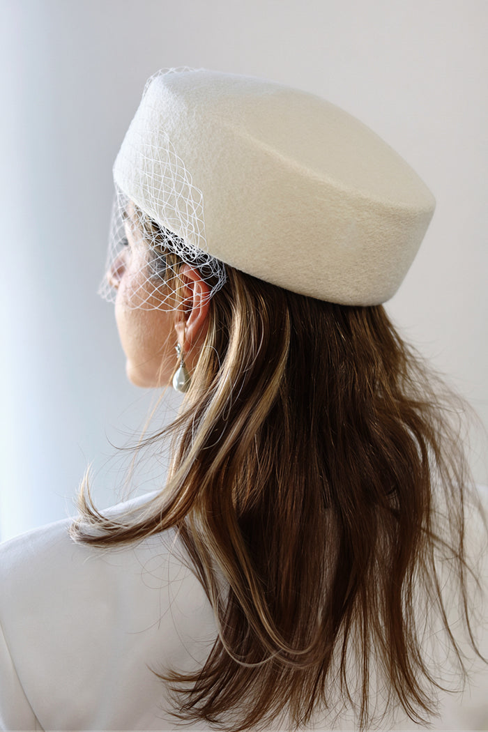Bridal Pillbox Hat with Birdcage Veil