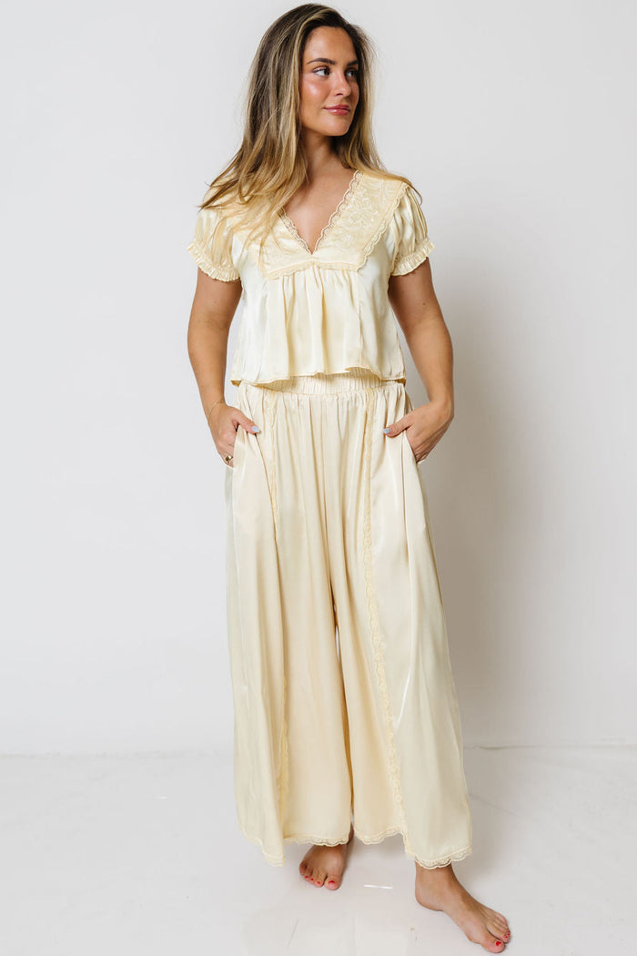 Bridget Lace Detail Satin Top in Light Yellow *Final Sale*