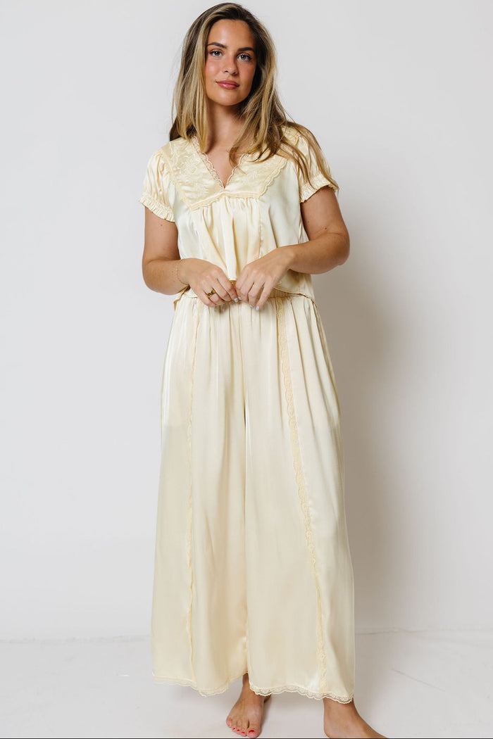 Bridget Lace Detail Satin Top in Light Yellow *Final Sale*