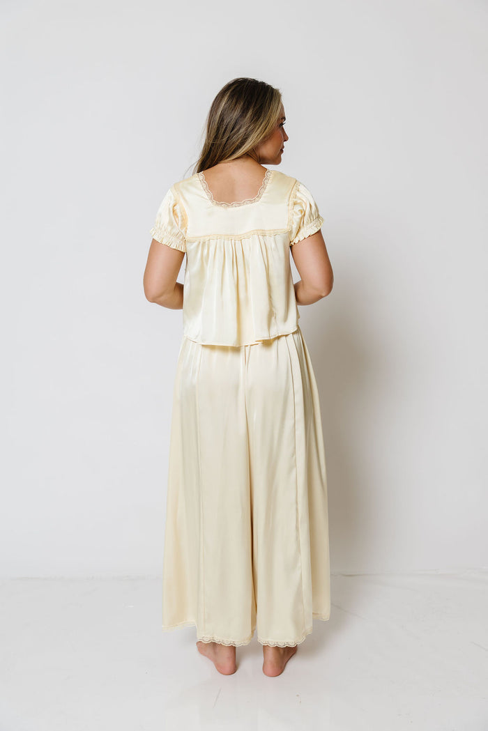 Bridget Lace Detail Satin Top in Light Yellow *Final Sale*