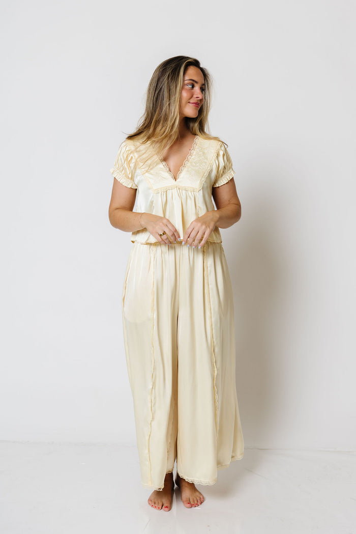 Bridget Lace Detail Satin Top in Light Yellow *Final Sale*