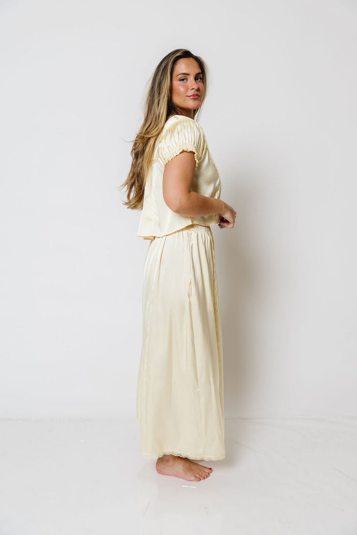 Bridget Lace Detail Satin Top in Light Yellow *Final Sale*