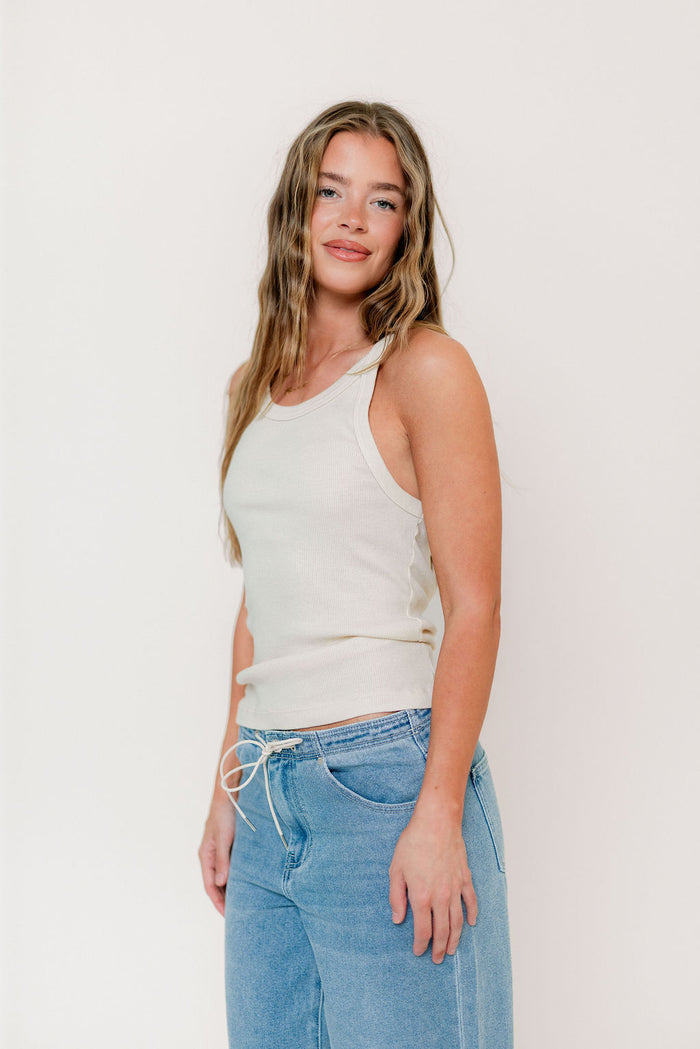 Brooklynn 100% Organic Cotton Tank in Cream
