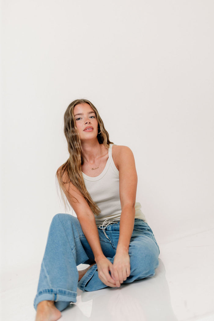 Brooklynn 100% Organic Cotton Tank in Cream