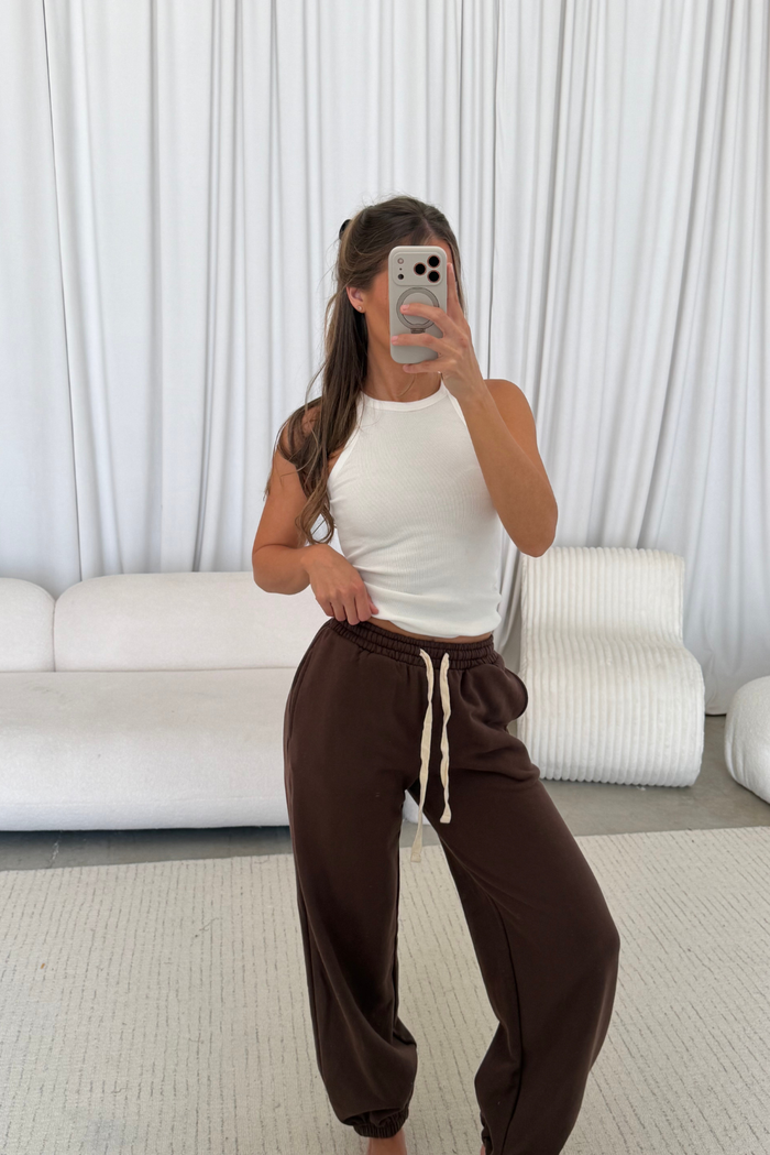 Brooks 100% Cotton Terry Wide Jogger Pants in Chocolate