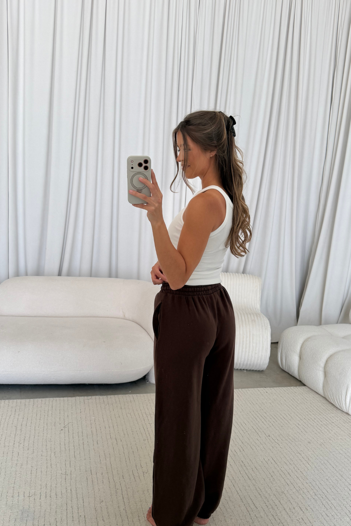 Brooks 100% Cotton Terry Wide Jogger Pants in Chocolate