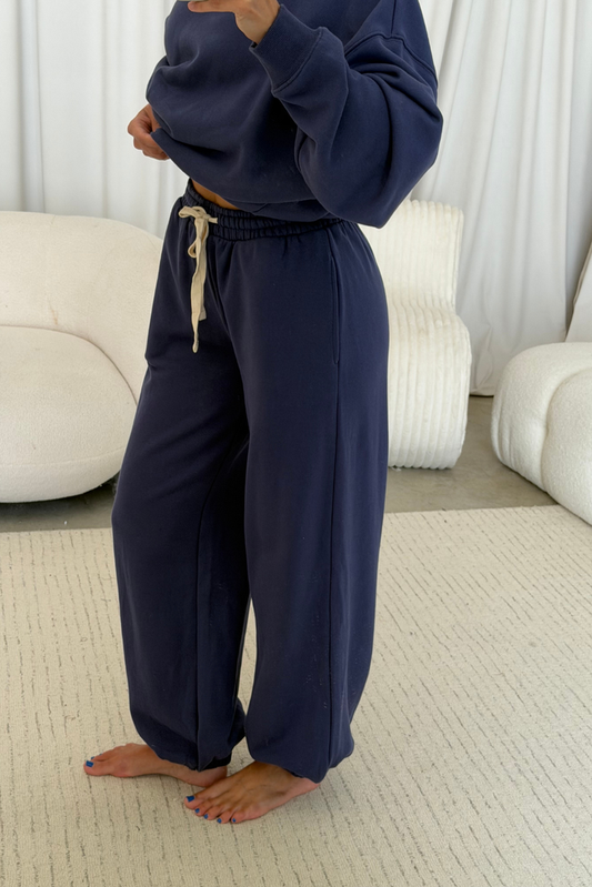 Brooks 100% Cotton Terry Wide Jogger Pants in Crown Blue