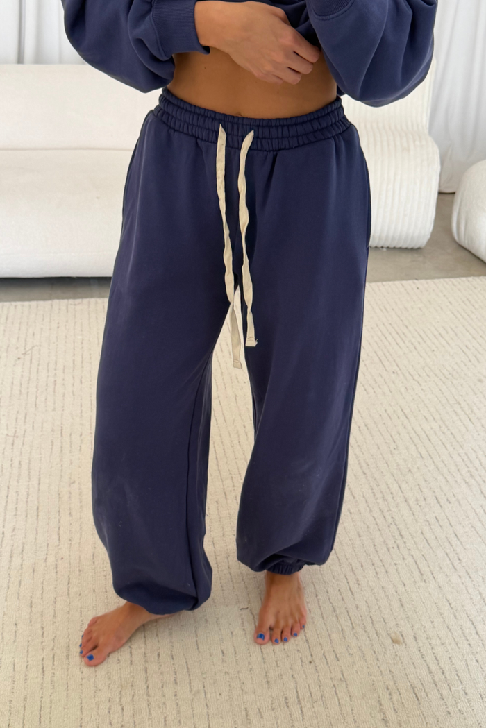 Brooks 100% Cotton Terry Wide Jogger Pants in Crown Blue