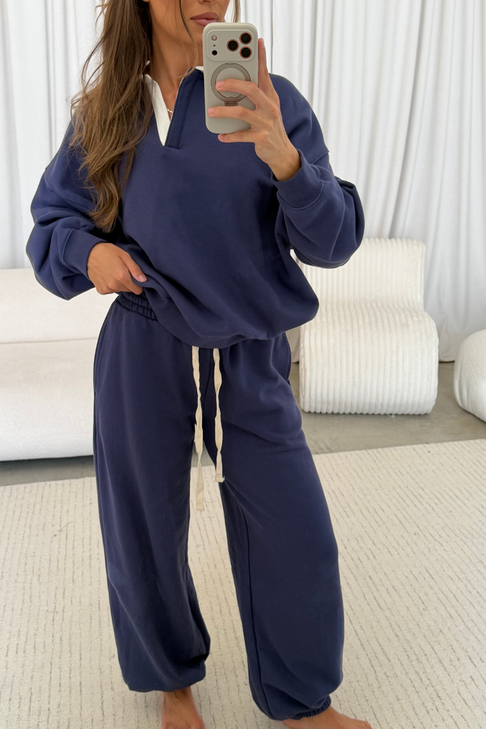 Brooks 100% Cotton Terry Wide Jogger Pants in Crown Blue