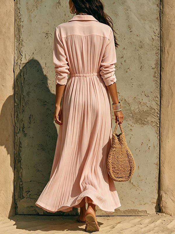 Button-Front Cinched-Waist Shirt Dress