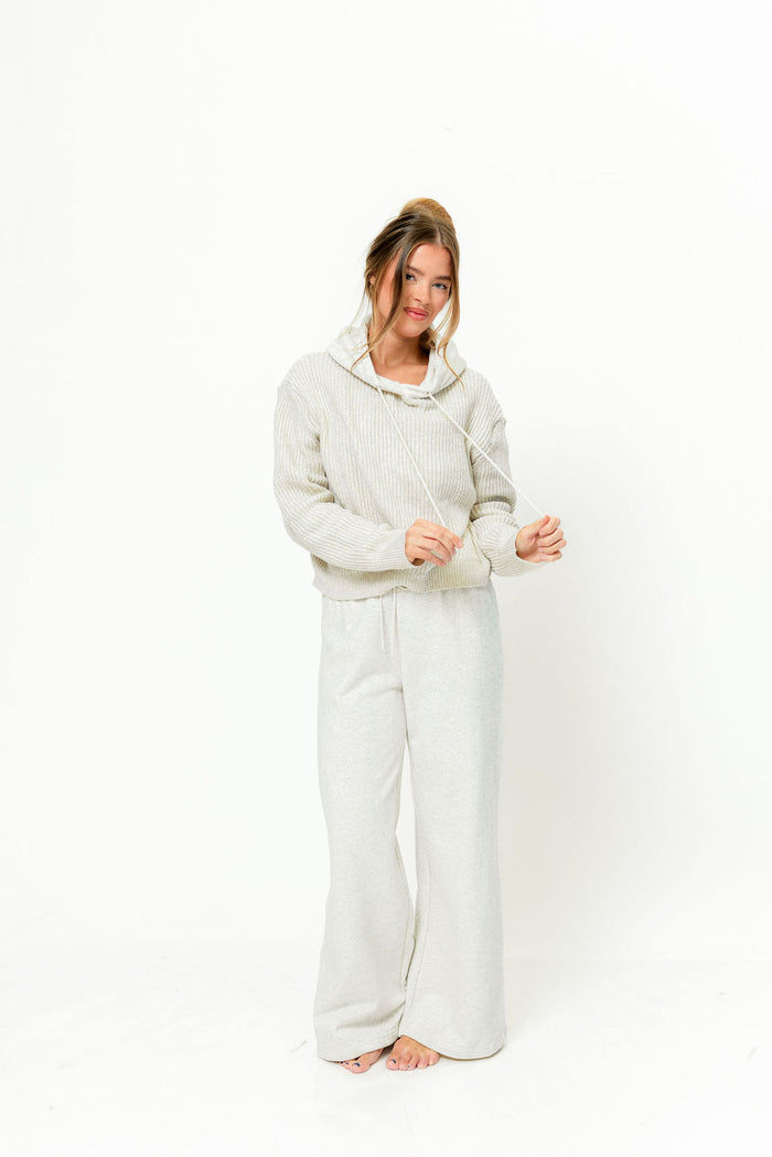 Caelynn Mixed Media Hoodie and Pants Set in Oatmeal