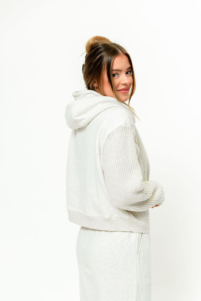 Caelynn Mixed Media Hoodie and Pants Set in Oatmeal