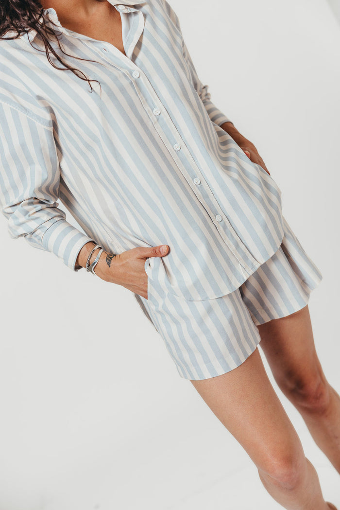 Callahan Striped Shorts in Dusty Blue