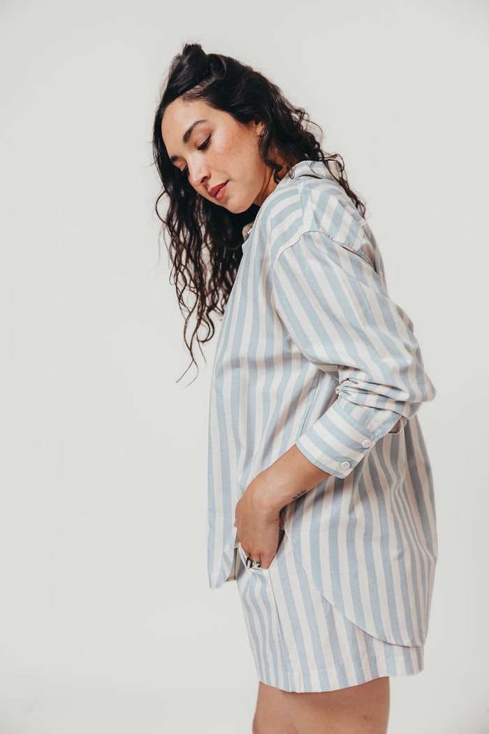 Callahan Striped Shorts in Dusty Blue