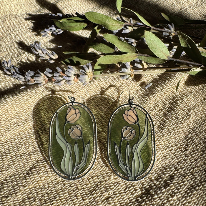 Camellias // Stained Glass Resin Earrings