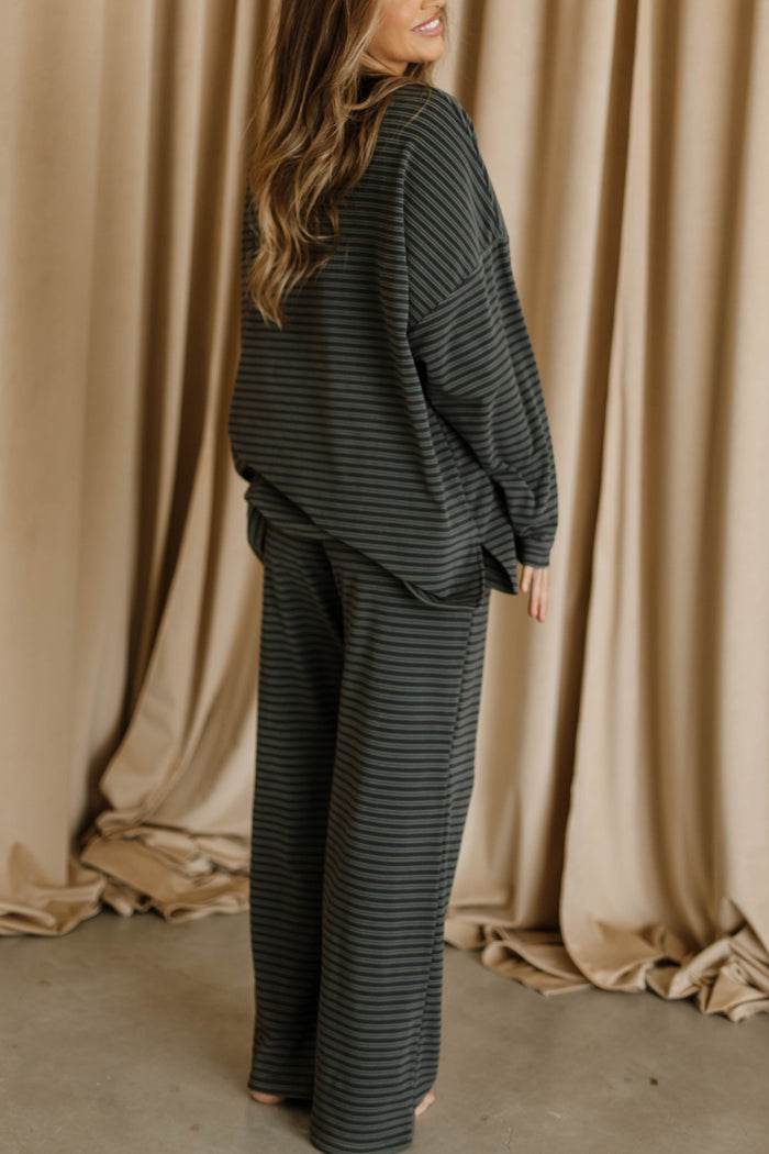 Campbell Double Stripe Fleece Lounge Pants in Navy/Green