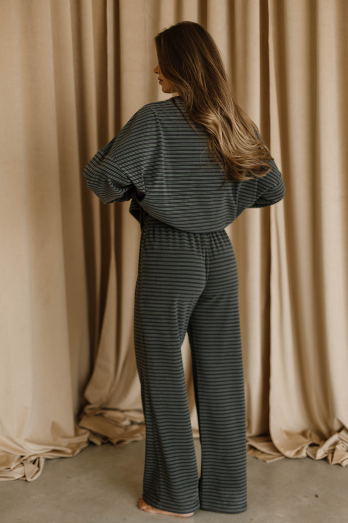 Campbell Double Stripe Fleece Lounge Pants in Navy/Green