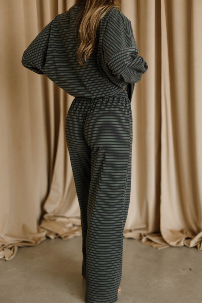 Campbell Double Stripe Fleece Lounge Pants in Navy/Green