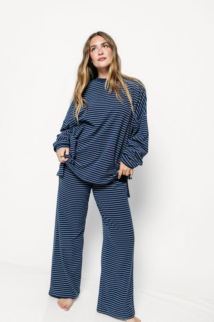Campbell Double Stripe Fleece Lounge Pants in Navy/Ivory