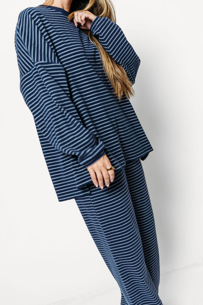Campbell Double Stripe Fleece Lounge Pants in Navy/Ivory