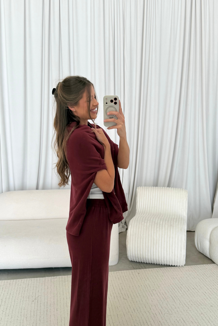 Campbell Fleece Lounge Pants in Burgundy