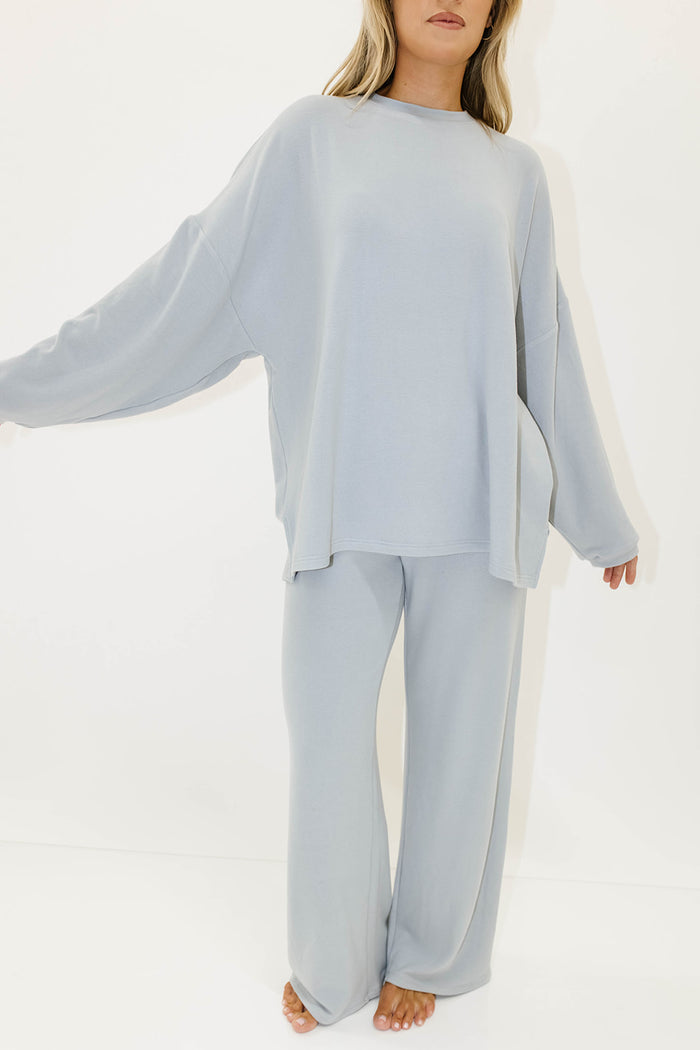 Campbell Fleece Lounge Pants in Dusty Blue