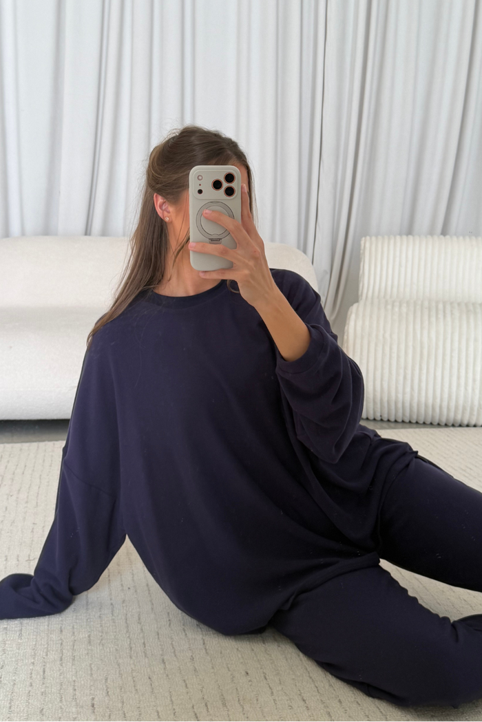 Campbell Fleece Lounge Pants in Navy