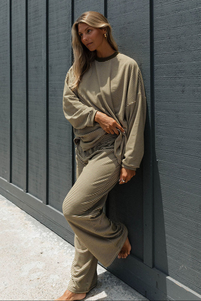 Campbell Fleece Lounge Pants in Olive Stripe