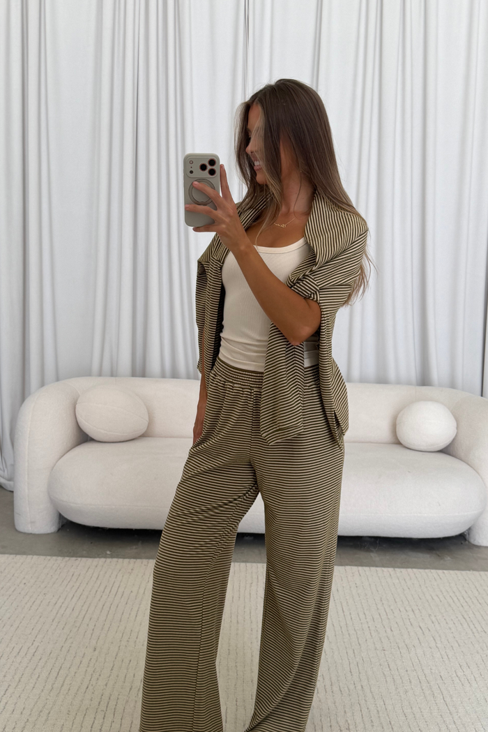 Campbell Fleece Lounge Pants in Olive Stripe