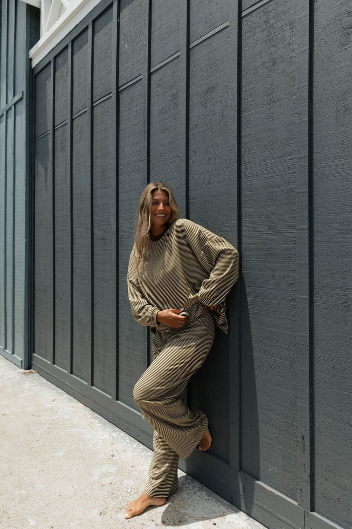 Campbell Fleece Lounge Pants in Olive Stripe