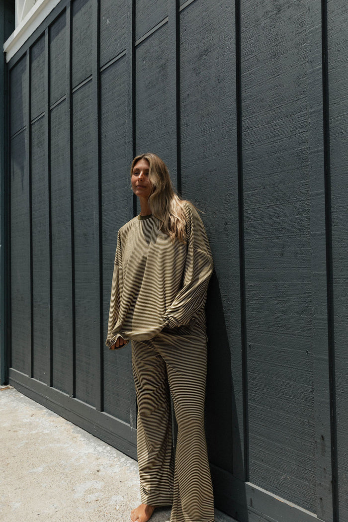 Campbell Fleece Lounge Pants in Olive Stripe
